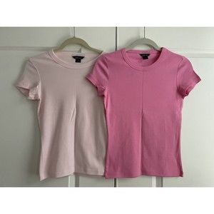 Lot of 2 Victoria’s Secret Moda International Crew Neck Tee T-Shirt Shirt Top S
